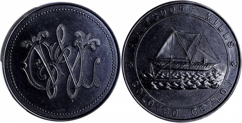 CEYLON. Hultsdorf Mills. G & W Leechman Black Vulcanite Token, ND (1872). PCGS M...