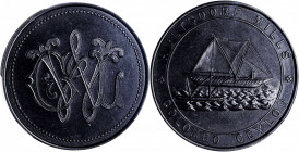 CEYLON. Hultsdorf Mills. G & W Leechman Black Vulcanite Token, ND (1872). PCGS MS-63 Gold Shield.

Prid-64. Diameter: 35 mm. Issued for G & W Leechman...