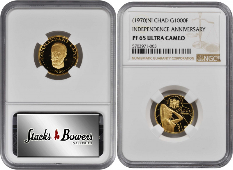 CHAD. 1000 Francs, ND (1970)-NI. NGC PROOF-65 Ultra Cameo.

Fr-5; KM-8. Independ...