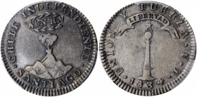 CHILE. Real, 1834-IJ. Santiago Mint. PCGS EF-45 Gold Shield.

KM-91. Mintage: 16,000. Always a design favorite in the Peso series, this Real is a whol...