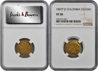 COLOMBIA. Escudo, 1807-P JF. Popayan Mint. Charles IV. NGC VF-30.

Fr-59; KM-56.2. A decently struck Escudo with a few light obverse marks and a touch...