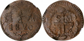COLOMBIA. Santa Marta. 1/4 Real, 1820. Ferdinand VII. NGC AU-55 Brown.

KM-B4; Restrepo-104.1. A pleasantly well detailed example of this usually crud...