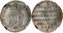 COLOMBIA. Silver Proclamation Medal, 1808. Ferdinand VII. NGC VF-35.

Fonrobert-8047. A 2 Reales-sized Medal, wholesome and evenly worn, with medium g...