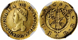 COLOMBIA. Peso, 1827-RR. Bogota Mint. NGC EF-45.

Fr-73; KM-84; Restrepo-160.7i. A crisply struck little wholesome coin with pale gold color throughou...