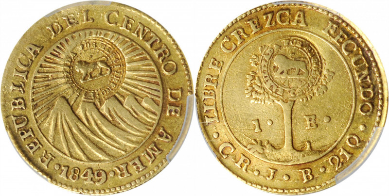 COSTA RICA. Escudo, ND (1849-57). San Jose Mint. PCGS Genuine--Graffiti, EF Deta...