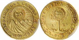 COSTA RICA. Escudo, ND (1849-57). San Jose Mint. PCGS Genuine--Graffiti, EF Details Gold Shield.

Fr-4a; KM-84. A "lion" countermark (Type VI) on a Co...