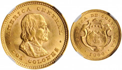 COSTA RICA. 2 Colones, 1900. Philadelphia Mint. NGC MS-65.

Fr-22; KM-139. A lustrous and attractive little Gem with some frostiness to the surfaces.
...