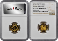 CROATIA. 500 Kuna, 1996. NGC PROOF-70 Ultra Cameo.

Fr-11; KM-55. Mintage: 1,000. Zadar University issue. A technically flawless and brilliant Proof w...
