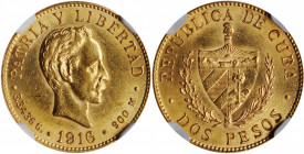 CUBA. 2 Pesos, 1916. Philadelphia Mint. NGC MS-63.

Fr-6; KM-17. A well struck coin, exhibiting bright luster throughout.

Estimate: $300.00-$400.00