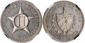 CUBA. 2 Centavos, 1915. Philadelphia Mint. NGC PROOF-63 Cameo.

KM-A10. Mintage: 150. An attractive Proof in a highly sought-after condition, with ref...