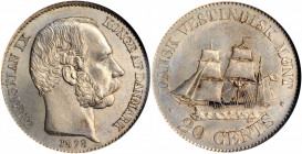 DANISH WEST INDIES. 20 Cents, 1878. Copenhagen Mint. Christian IX. NGC MS-64.

KM-71; Sieg-23; H-25. A sharply struck coin with pleasing, original sur...