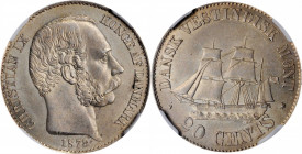 DANISH WEST INDIES. 20 Cents, 1878. Copenhagen Mint. Christian IX. NGC MS-63.

KM-71; Sieg-23. A largely untoned coin with strong frosty luster in the...