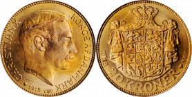 DENMARK. 20 Kroner, 1915-VBP. Copenhagen Mint. PCGS MS-65.

Fr-299; KM-817.1. A lovely, boldly struck Gem with splashes of orange-peel toning.

From t...
