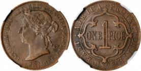EAST AFRICA. Pice, 1898. Victoria. NGC AU Details--Obverse Cleaned.

KM-1. A decently struck Pice with dark brown patina throughout and a few light ma...