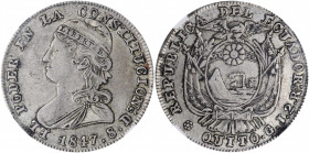 ECUADOR. 2 Reales, 1847-GJ. Quito Mint. NGC VF-35.

KM-33. Boldly struck and well detailed with pretensions to a higher grade. Hints of luster remain ...