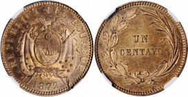 ECUADOR. Centavo, 1872. Heaton Mint. NGC SPECIMEN Details--Obverse Damage.

KM-45. A Specimen with glossy red and brown fields, unfortunately marred b...