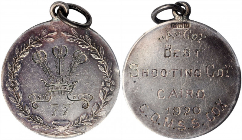 EGYPT. Silver Shooting Medal, 1920. PCGS AU-55 Gold Shield.

Obverse: Wreath (st...