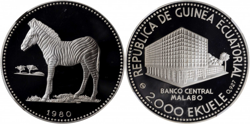 EQUATORIAL GUINEA. 2000 Ekuele, 1980-CHI. NGC PROOF-67 Ultra Cameo.

KM-55. Feat...