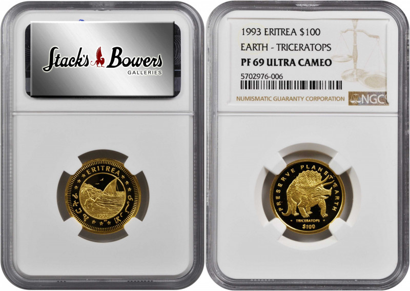 ERITREA. 100 Dollars, 1993. NGC PROOF-69 Ultra Cameo.

Fr-3; KM-12. Triceratops....