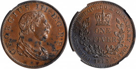 ESSEQUIBO & DEMERARY. Stiver, 1813. George III. NGC Unc Details--Environmental Damage.

KM-10. A fully struck up Stiver with glossy luster, deep brown...