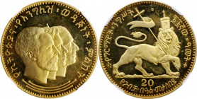 ETHIOPIA. Gilt Silver "20" Issue, ND (1972). Pobjoy Mint. NGC PROOF-63 Ultra Cameo.

Gill-S26 var. Reeded Edge. Conjoined busts of Haile Selassie I, Q...