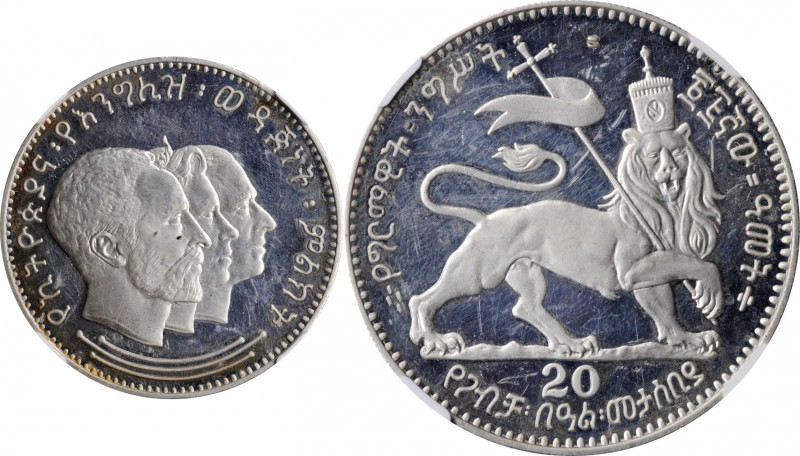 ETHIOPIA. Silver "20" Issue, ND (1972). Pobjoy Mint. NGC PROOF-62 Ultra Cameo.

...