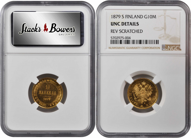 FINLAND. 10 Markkaa, 1879-S. Helsinki Mint. Alexander II. NGC Unc Details--Rever...