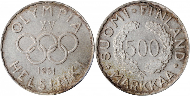 FINLAND. 500 Markkaa, 1951-H. Helsinki Mint. PCGS MS-66 Gold Shield.

KM-35. Oly...