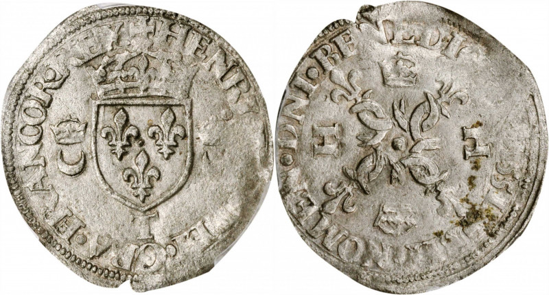 FRANCE. Douzain, 1551-T. Nantes Mint. Henry II. PCGS AU-53 Gold Shield.

Dup-997...