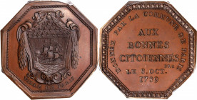 FRANCE. Parisian Citizenry Bronze Medal, 1789. PCGS SPECIMEN-65 Gold Shield.

Hennin-64. Octagonal in shape, 39 mm. By Duvivier. Obverse: Shield of th...