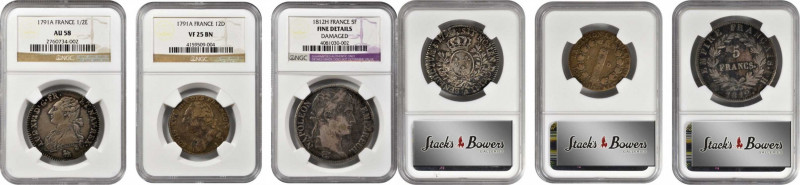 FRANCE. Trio of Silver Denominations (3 Pieces), 1791 & 1812. All NGC Certified....