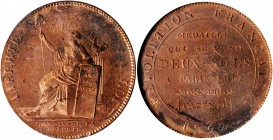 FRANCE. Bronze 2 Sols Pattern (Essai), 1792. NGC MS-64 Red Brown.

KM-Tn25; Maz-157. A near-Gem Pattern with blazing mint red luster and a few patches...