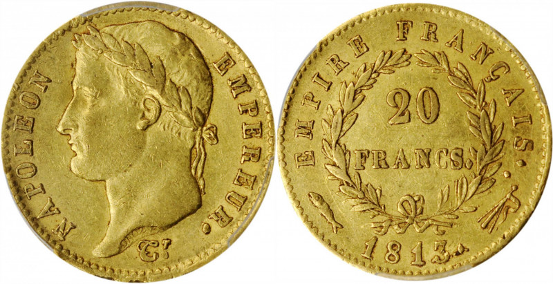 FRANCE. 20 Francs, 1813. Utrecht Mint. Napoleon I. PCGS AU-53 Gold Shield.

Fr-5...