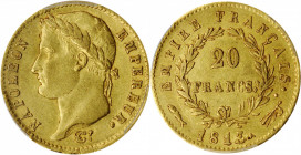 FRANCE. 20 Francs, 1813. Utrecht Mint. Napoleon I. PCGS AU-53 Gold Shield.

Fr-521; Gad-1025; KM-695.11. Privy marks are fish (left) and mast (right)....