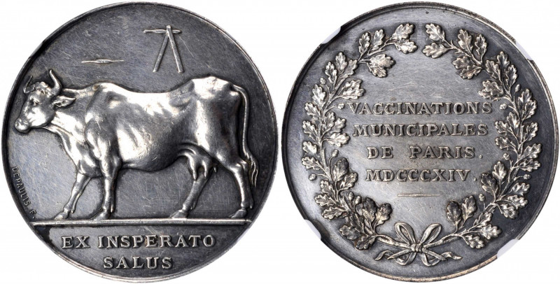 FRANCE. Paris Municipal Smallpox Vaccinations Silver Medal, 1814. NGC AU Details...