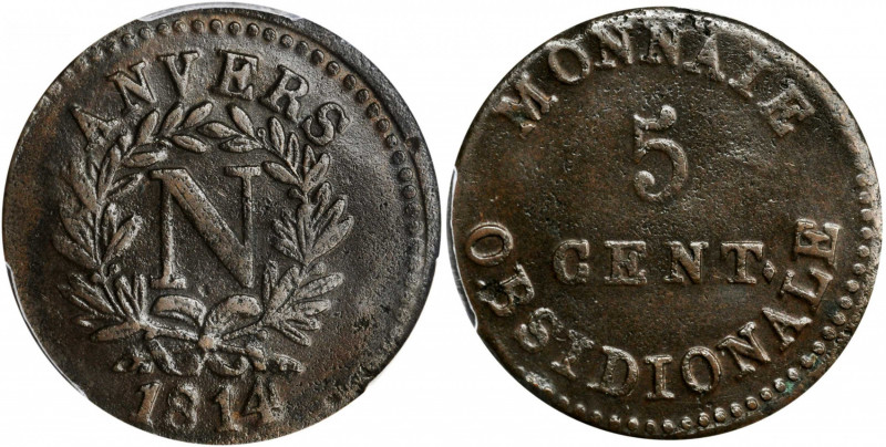 FRANCE. Antwerp (Besieged). 5 Centimes, 1814. Naval Arsenal (Antwerp) Mint. Napo...