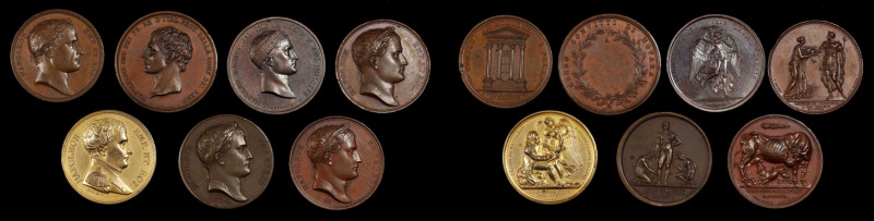 FRANCE. Septet of Bronze Napoleonic Medals (7 Pieces), Early 19th Century. Grade...