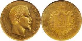 FRANCE. 50 Francs, 1857-A. Paris Mint. Napoleon III. NGC AU-58.

Fr-571; KM-785.1; Gad-1111. A sharply struck coin with bright obverse field luster an...