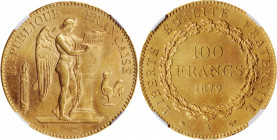 FRANCE. 100 Francs, 1879-A. Paris Mint. NGC Unc Details--Reverse Graffiti.

Fr-590; KM-832; Gad-1137. A well struck coin with frosty peripheral luster...