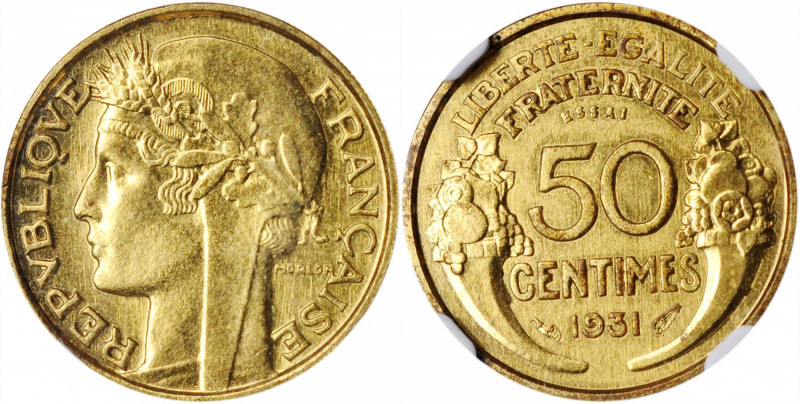 FRANCE. 50 Centimes Bronze-Aluminum Essai (Pattern), 1931. NGC MS-65.

Maz-2590....