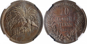 GERMAN NEW GUINEA. 10 Pfennig, 1894-A. Berlin Mint. Wilhelm II. NGC MS-63 Brown.

KM-3; J-703. A boldly struck and pleasing example of this very popul...