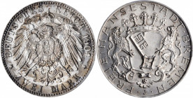 GERMANY. Bremen. 2 Mark, 1904-J. Hamburg Mint. PCGS MS-64 Gold Shield.

KM-250; J-59. This near-Gem exhibits soft full luster and some medium gray obv...
