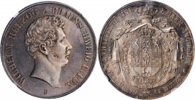 GERMANY. Brunswick-Wolfenbuttel. 2 Taler, 1854-B. Hannover Mint. Wilhelm I. NGC Unc Details--Cleaned.

Dav-633; KM-1140. A boldly struck coin with ple...