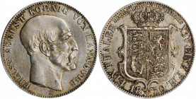GERMANY. Hannover. Taler, 1850-B. Hannover Mint. Ernst August. PCGS MS-62 Gold Shield.

KM-209; Dav-677; J-81. A handsome example of the type with lig...