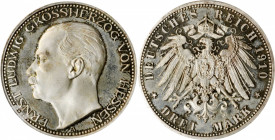 GERMANY. Hesse-Darmstadt. 3 Mark, 1910-A. Berlin Mint. PCGS PROOF-64 Cameo.

KM-375; J-76. An attractive Proof with areas of russet to lilac toning in...