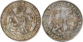GERMANY. Saxony. Taler, 1606-HR. Dresden Mint. Christian II, Johann Georg & August. PCGS AU-58 Gold Shield.

Dav-7566; KM-24. A reasonably well struck...