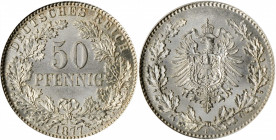 GERMANY. 50 Pfennig, 1877-F. Stuttgart Mint. Wilhelm I. ANACS MS-64.

KM-6. A largely untoned coin with frosty luster and generally great eye appeal.
...