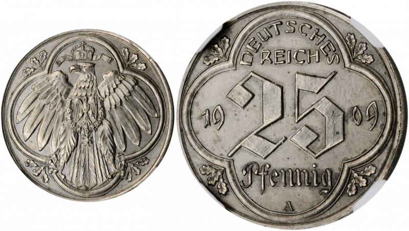 GERMANY. 25 Pfennig, 1909-A. Berlin Mint. NGC MS-63.

Schaaf-18/G53. A sharply s...