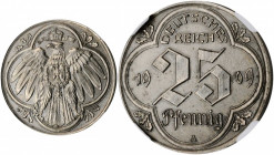 GERMANY. 25 Pfennig, 1909-A. Berlin Mint. NGC MS-63.

Schaaf-18/G53. A sharply struck coin with medium gray toning throughout.

Estimate: $400.00-$600...