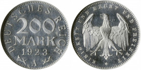 GERMANY. 200 Mark, 1923-A. Berlin Mint. NGC PROOF-65 Cameo.

KM-35; J-304. A bright and flashy Proof with no toning.

Estimate: $80.00-$120.00